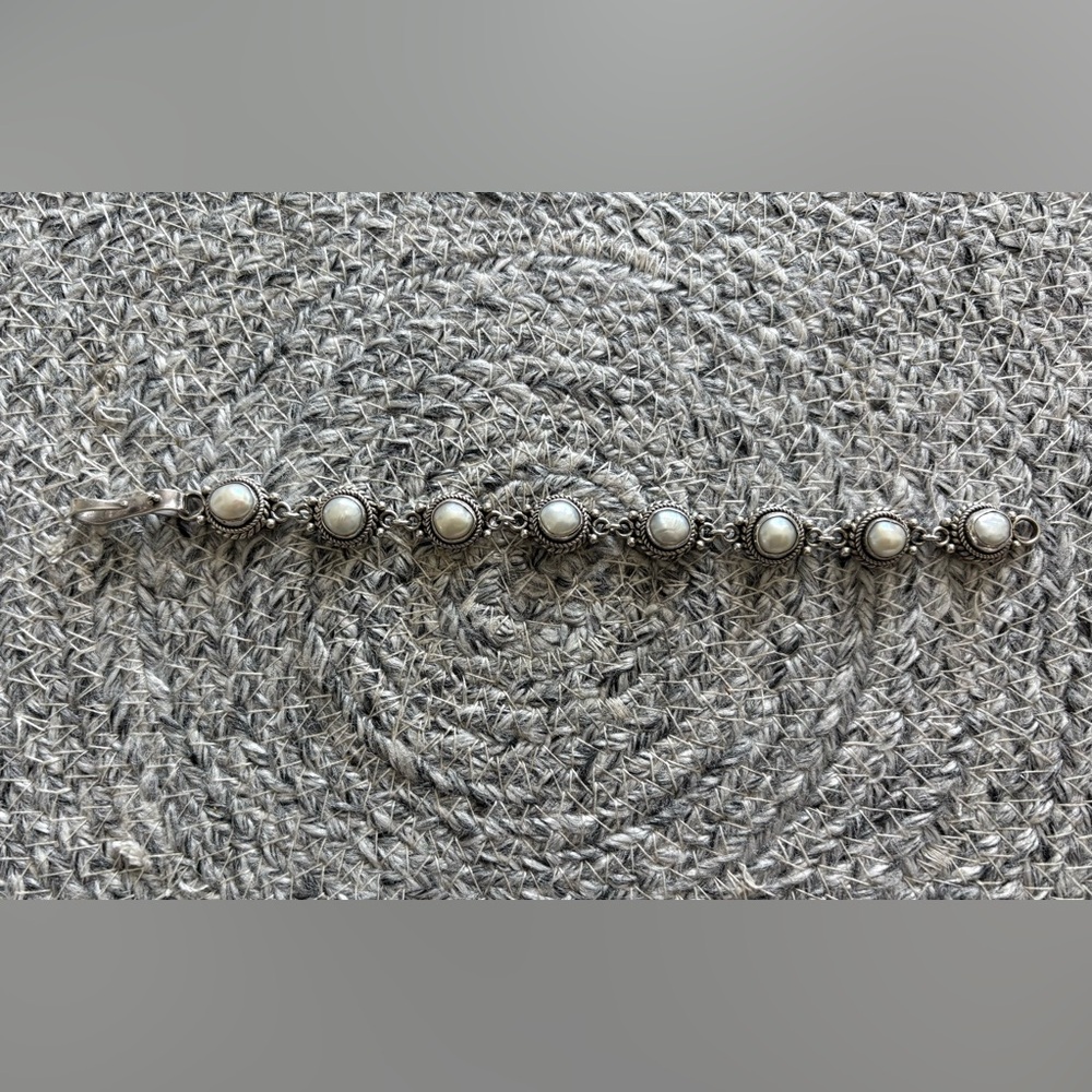 Freshwater Pearl Sterling Silver Link Bracelet - Picture 2 of 8